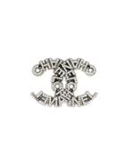 Chanel Vintage Embellished Logo Brooch - Metallic