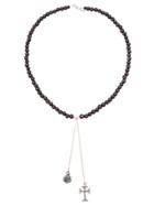 Catherine Michiels Rose & Crucifix Beaded Necklace - Brown