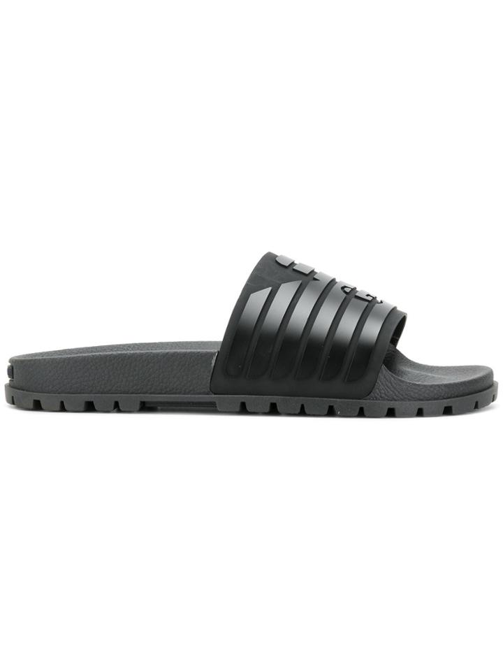 Emporio Armani Ribbed Logo Slides - Black