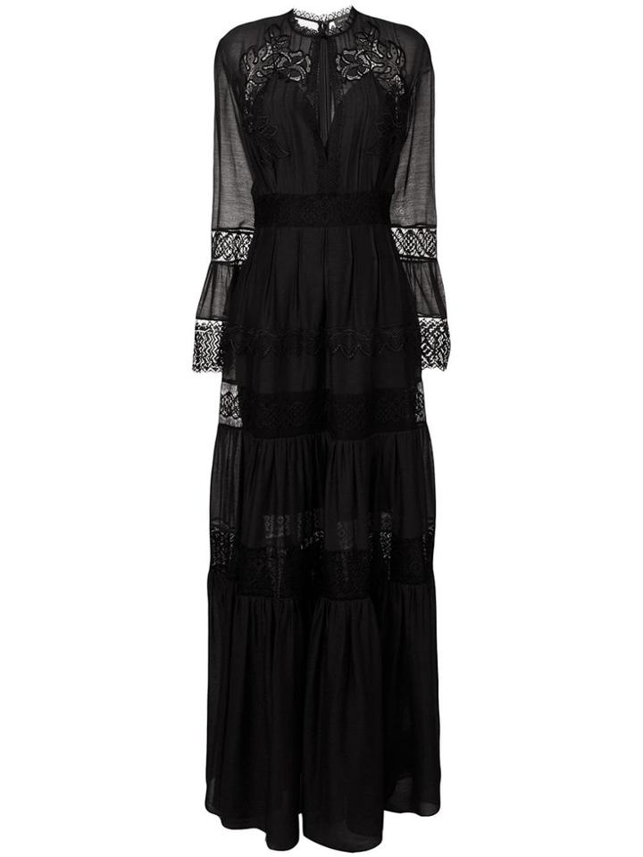 Zuhair Murad Floral Lace Inserts Long Dress - Black