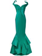 Zac Posen Bardot Fishtail Gown - Green