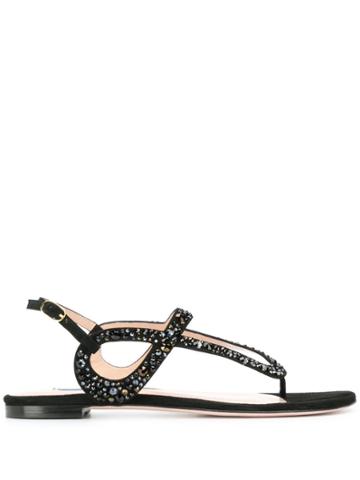 Stuart Weitzman Allura Crystal Embellished Sandals - Black