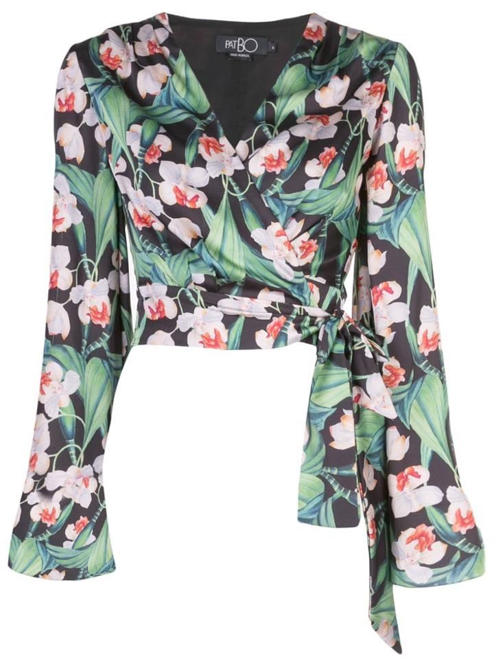Patbo Printed Wrap Cropped Top - Black