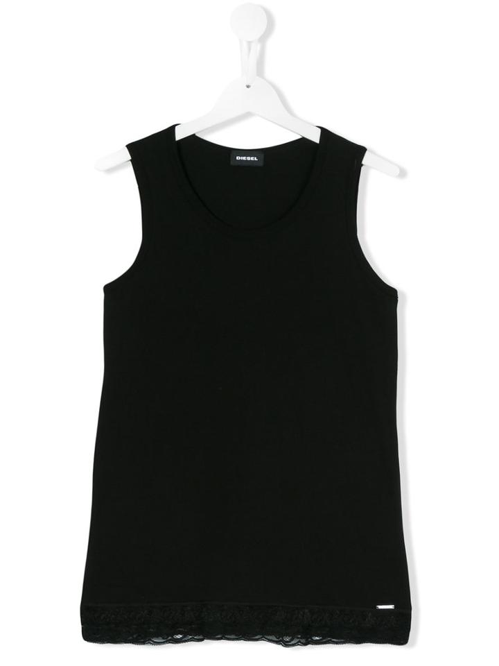 Diesel Kids - Bottom Lace Detail Top - Kids - Cotton/nylon/spandex/elastane - 16 Yrs, Black