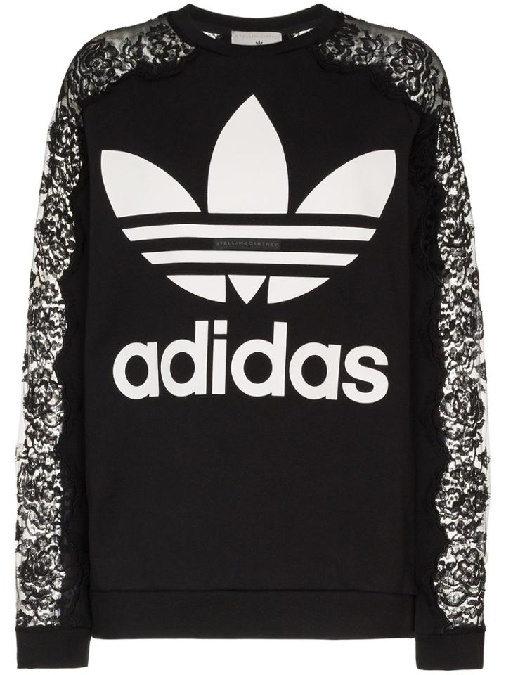 Stella Mccartney Logo Printed Lace Detail Jumper - Black