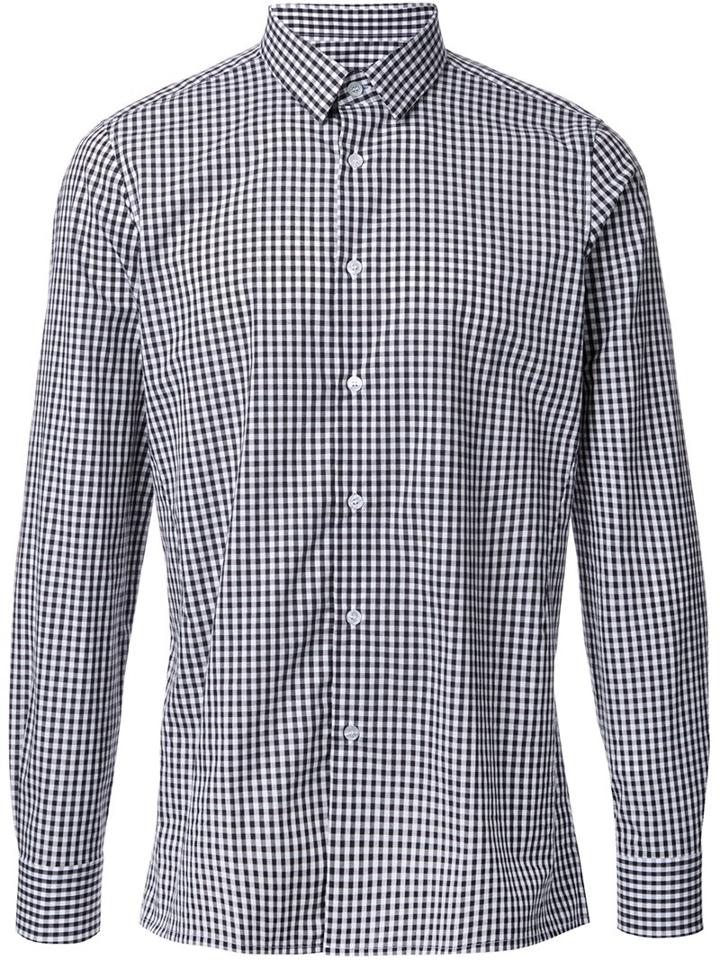 Raf Simons Checked Button Down Shirt, Men's, Size: 46, Black, Cotton