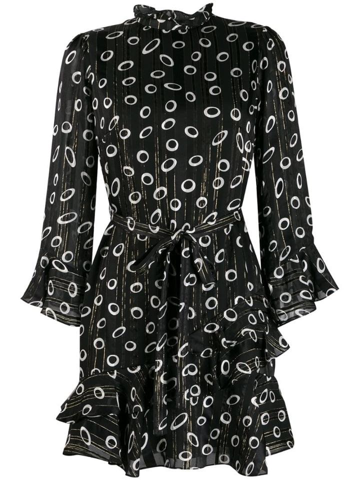 Saloni Ruffled Printed Dress - Black