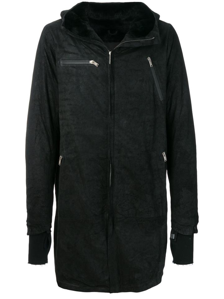 10sei0otto Midi Overdyed Hooded Coat - Black