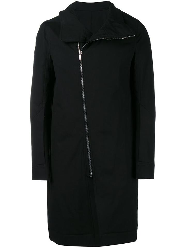 Rick Owens Off Centre Zip Parka, Men's, Size: 52, Black, Cotton/spandex/elastane/polyester