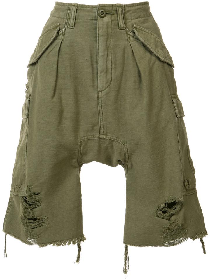 R13 - Distressed Cargo Shorts - Women - Cotton - 25, Green, Cotton
