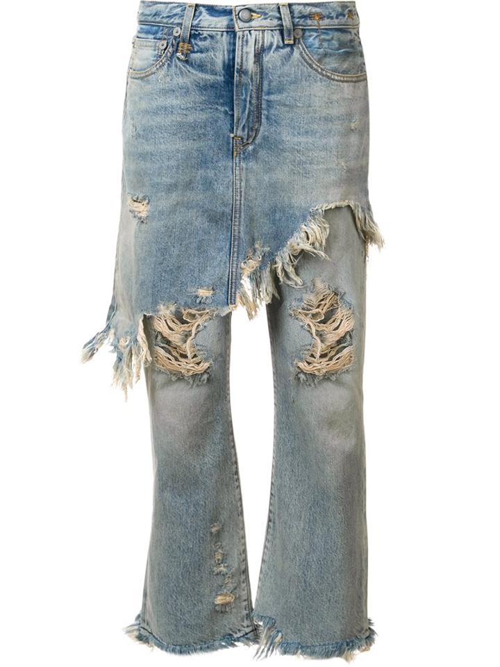 R13 Apron Overlay Distressed Jeans, Women's, Size: 27, Blue, Cotton/spandex/elastane