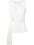 Oscar De La Renta Knotted Fringe Detail Blouse, Women's, Size: 8, White, Silk/spandex/elastane
