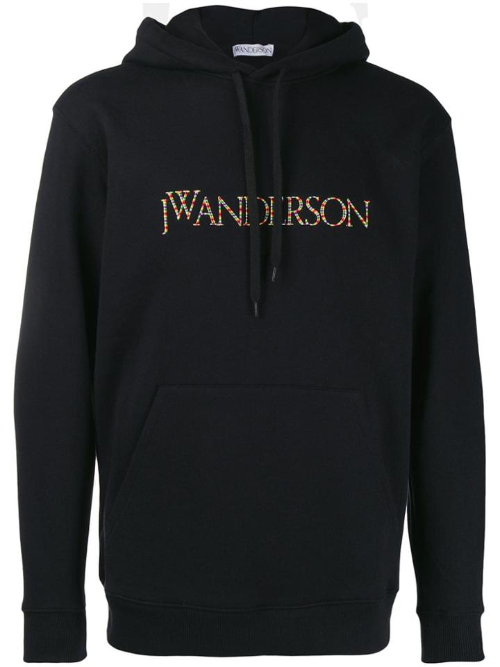 Jw Anderson Multicoloured Stitched Logo Hooded Sweater - Black