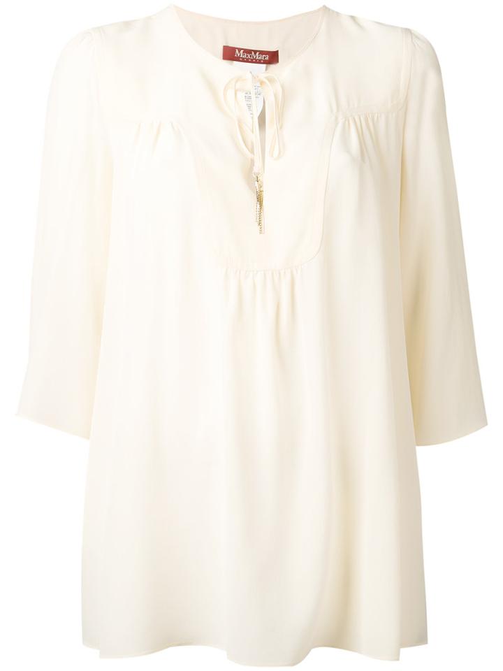Max Mara Studio - Zip Detail Blouse - Women - Silk/polyamide/acetate - 40, Nude/neutrals, Silk/polyamide/acetate