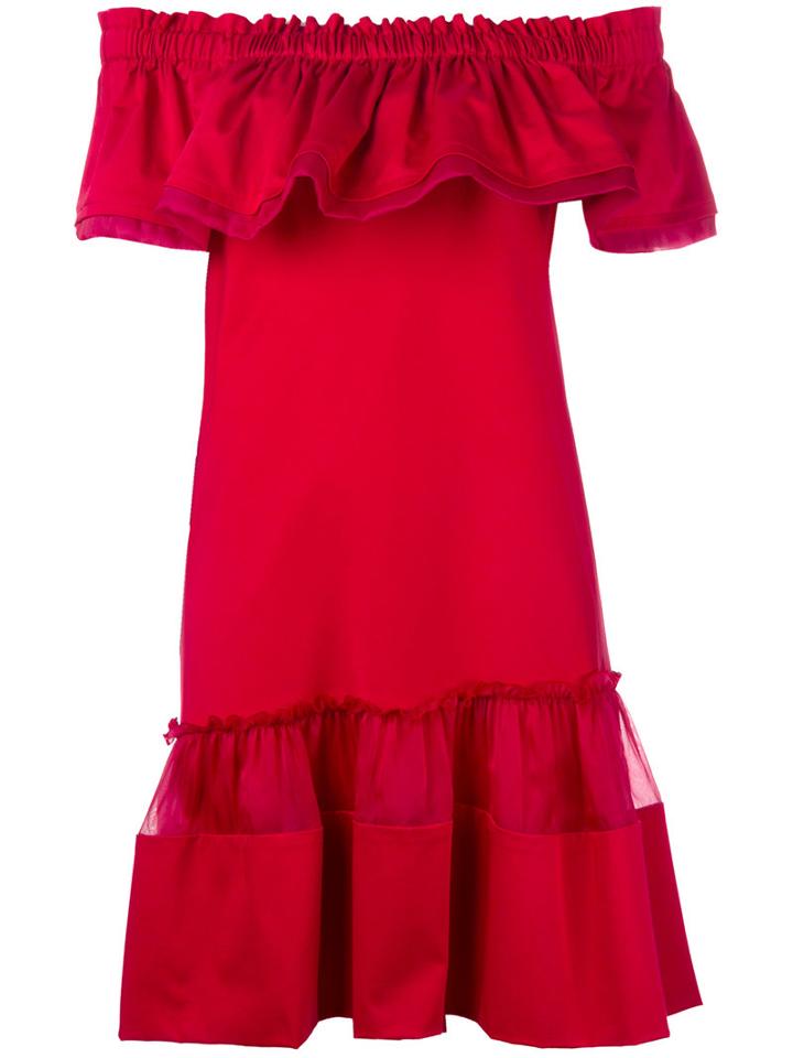 Alberta Ferretti - Off-the-shoulder Dress - Women - Silk/cotton/other Fibers - 44, Red, Silk/cotton/other Fibers