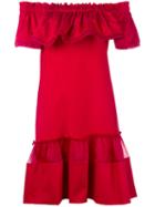 Alberta Ferretti - Off-the-shoulder Dress - Women - Silk/cotton/other Fibers - 44, Red, Silk/cotton/other Fibers