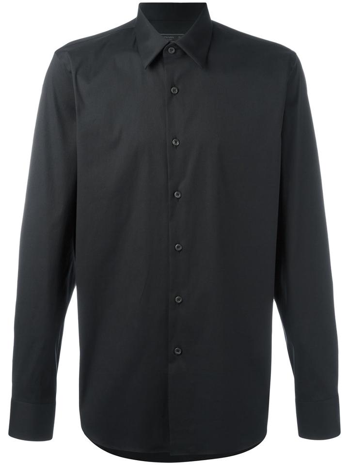 Prada Classic Shirt, Men's, Size: 43, Black, Cotton/polyamide/spandex/elastane