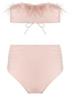 Oseree Feather Embellished Bikini - Pink