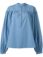 Tomas Maier Long Sleeve Ruffled Blouse, Women's, Size: 42, Blue, Cotton