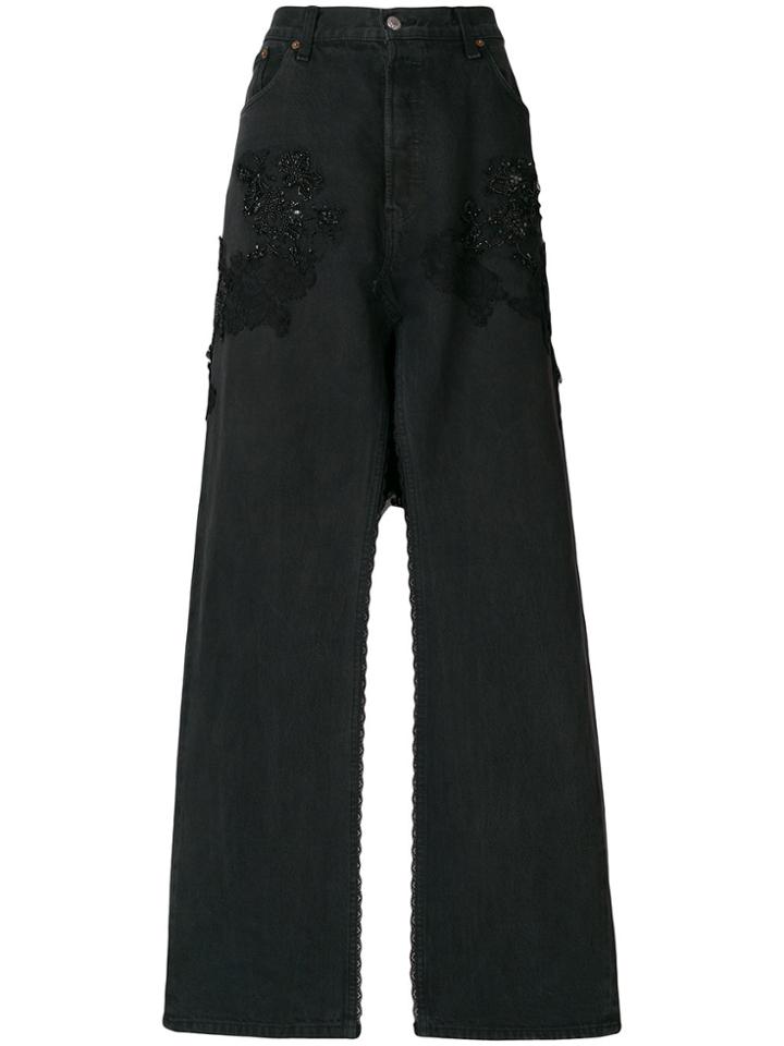 Almaz Embellished Lace Trousers - Black