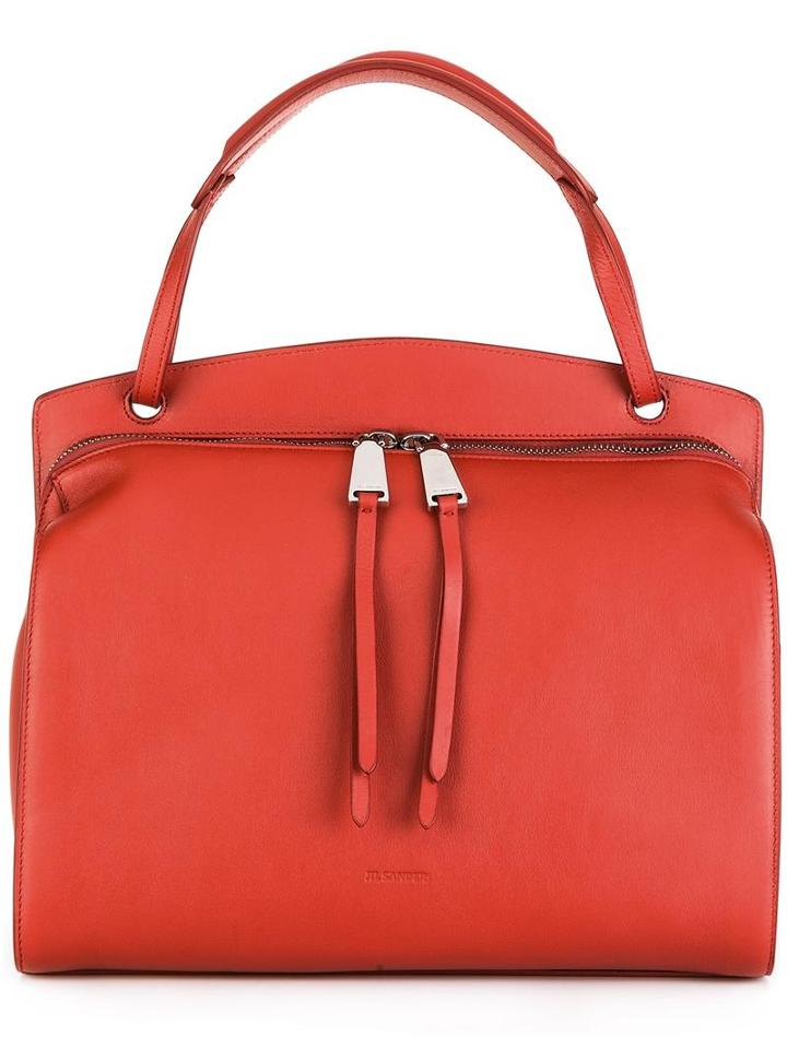 Jil Sander Large Zip Tote, Women's, Red, Calf Leather