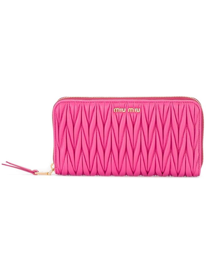 Miu Miu Embossed Zip Around Wallet - Pink