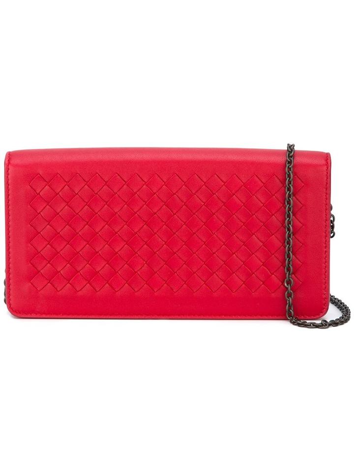Bottega Veneta Interlaced Shoulder Bag, Women's, Red, Leather