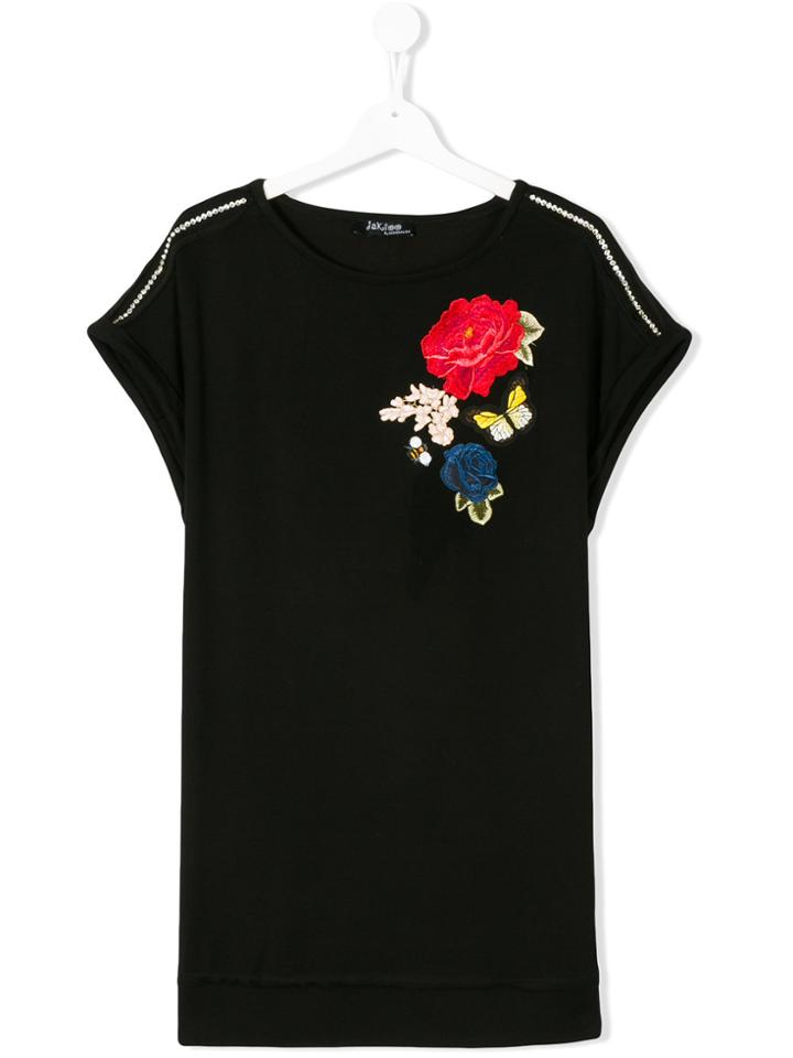Monnalisa Jakioo Teen Floral Motif T-shirt - Black