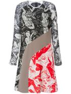 Carven Contrasting Panels Printed Dress, Women's, Size: 42, Black, Cotton/nylon/polyester/silk