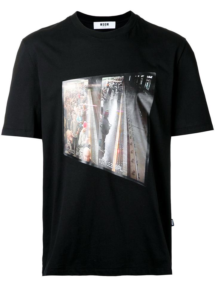 Msgm Printed T-shirt, Men's, Size: Xs, Black, Cotton