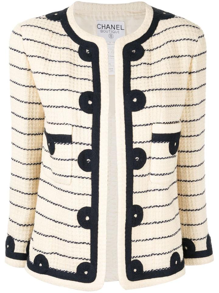 Chanel Pre-owned Striped Tweed Jacket - White