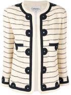 Chanel Pre-owned Striped Tweed Jacket - White