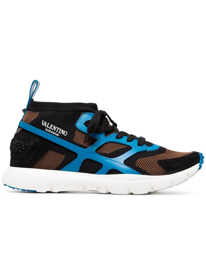 Valentino Sound High And Low Top Knit Sneakers - Blue