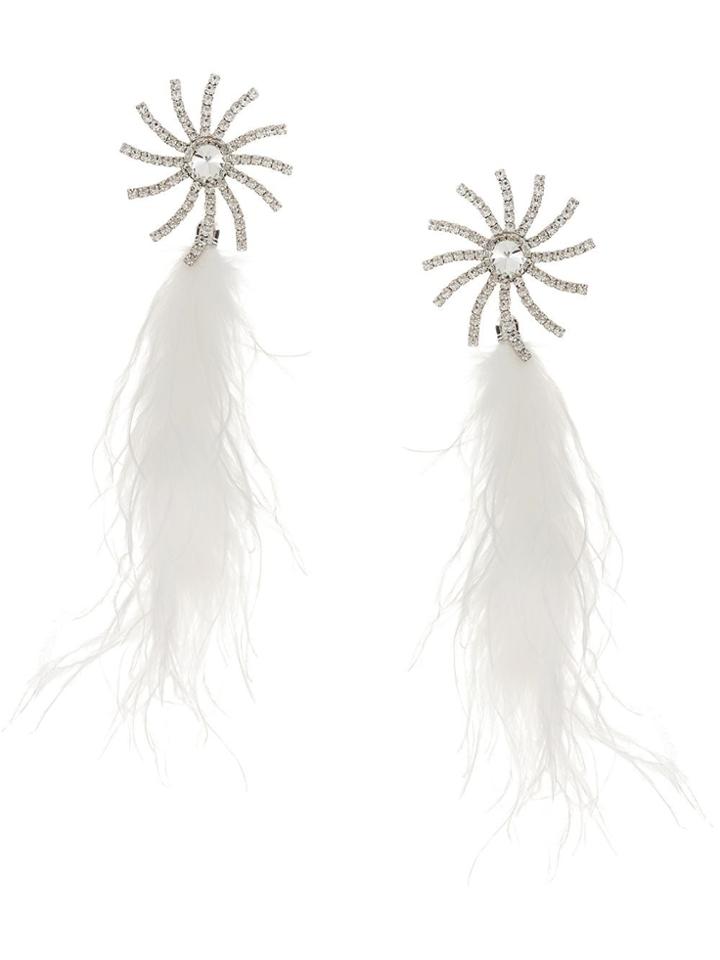 Alessandra Rich Marabou Feather Earrings - Silver