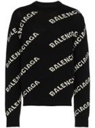 Balenciaga All Over Logo Crewneck Jumper - Black