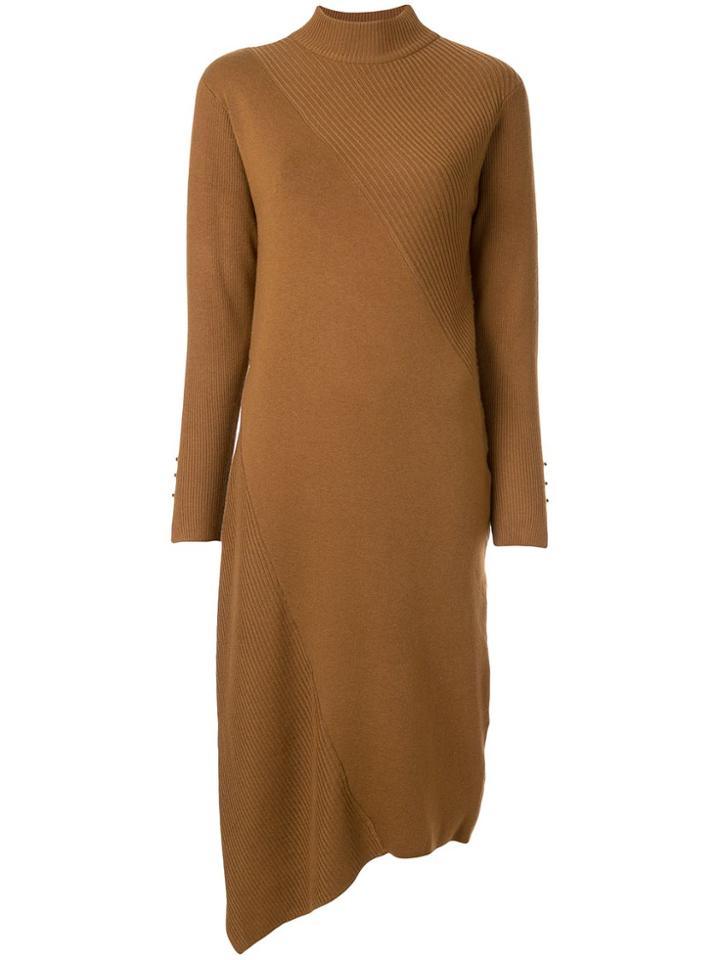Loveless Ribbed Detail Asymmetric Dress - Brown