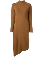 Loveless Ribbed Detail Asymmetric Dress - Brown
