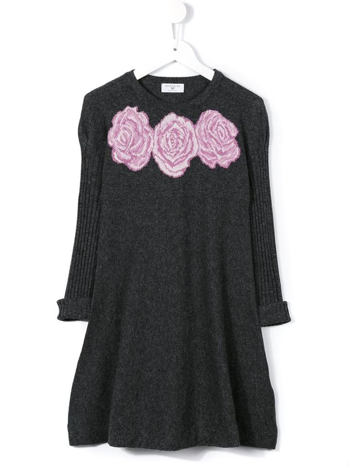 Monnalisa Rose Detail Dress, Girl's, Size: 10 Yrs, Grey
