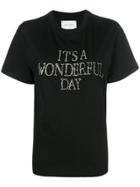 Alberta Ferretti Slogan Embroidered T-shirt - Black