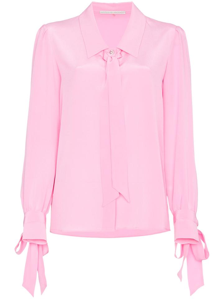 Marco De Vincenzo Long Sleeve Silk Shirt With Bows - Pink & Purple