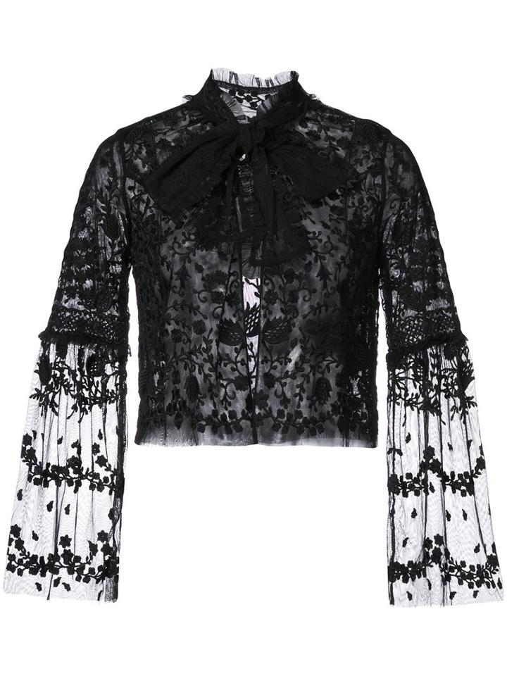Needle & Thread - Lace Frilled Collar Jacket - Women - Nylon - 6, Black, Nylon