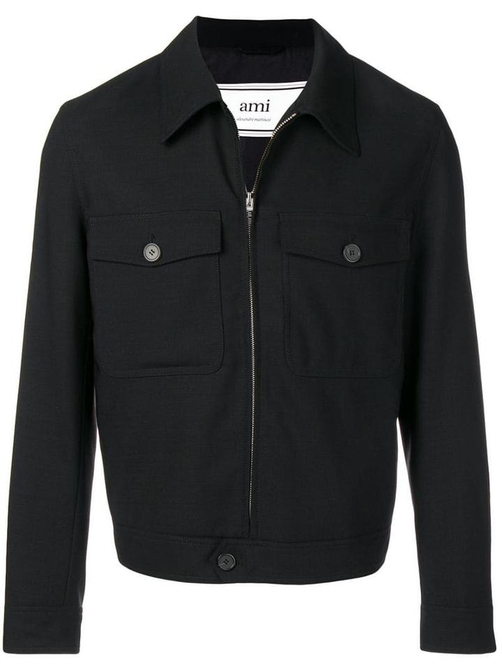 Ami Paris Patched Pockets Zipped Jacket - Black