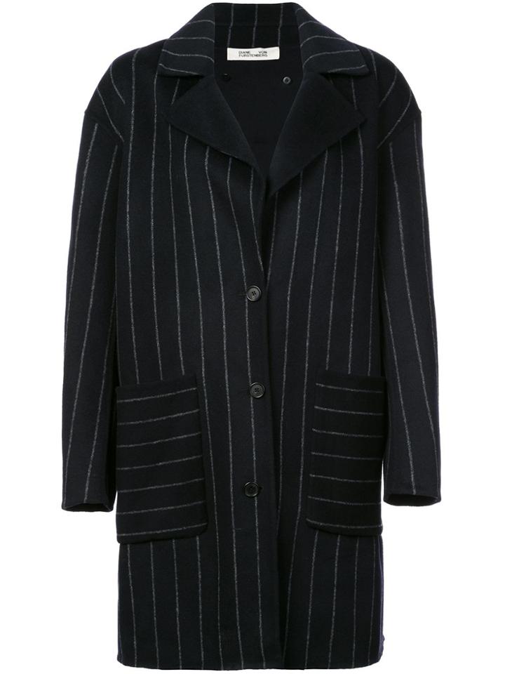 Dvf Diane Von Furstenberg Pinstripe Oversized Coat - Blue