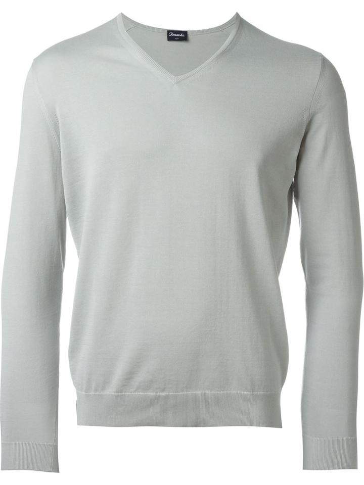Drumohr V-neck Jumper, Men's, Size: 48, Grey, Cotton