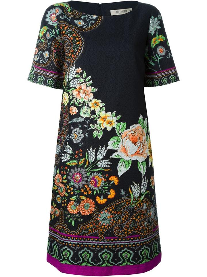 Etro Floral Shift Dress, Women's, Size: 48, Black, Silk/polyamide/spandex/elastane