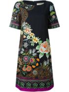 Etro Floral Shift Dress, Women's, Size: 48, Black, Silk/polyamide/spandex/elastane