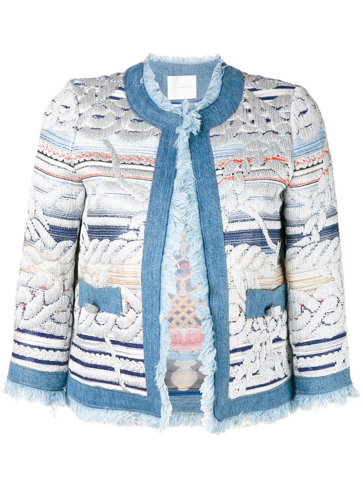 Giada Benincasa - Frayed Trim Embroidered Jacket - Women - Cotton/linen/flax/polyamide/viscose - M, Blue, Cotton/linen/flax/polyamide/viscose