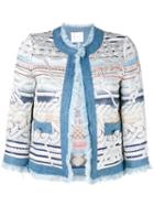 Giada Benincasa - Frayed Trim Embroidered Jacket - Women - Cotton/linen/flax/polyamide/viscose - M, Blue, Cotton/linen/flax/polyamide/viscose