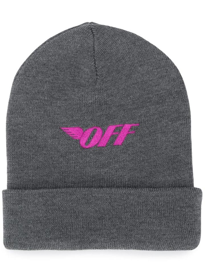 Off-white Embroidered Logo Beanie Hat - Grey