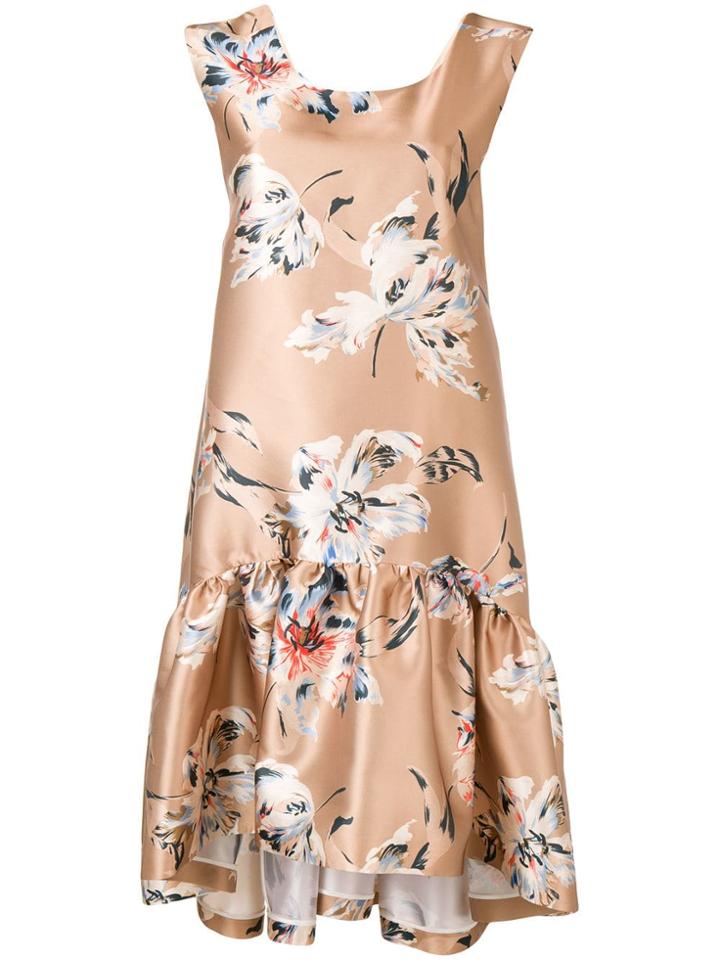 Rochas Floral Pleated Dress - Neutrals